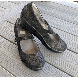 Alegria Shoes Women 10 Black/Gold Suede Floral MaryJane Comfort Romantic Leather